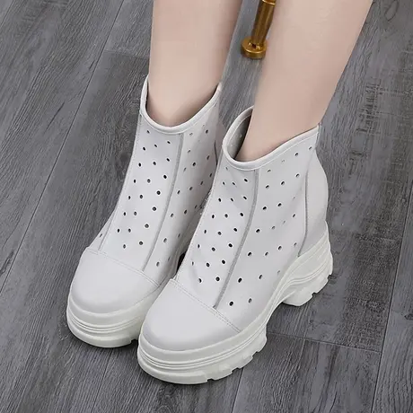 高帕妃内增高女鞋10cm短筒马丁靴高帮运动松糕鞋坡跟厚底休闲单靴商品大图