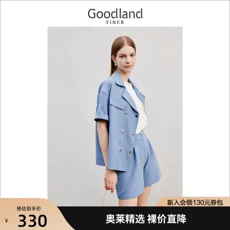 音儿美地女装2023夏季新款时尚通勤气质薄款双排扣短袖衬衫上衣商品大图