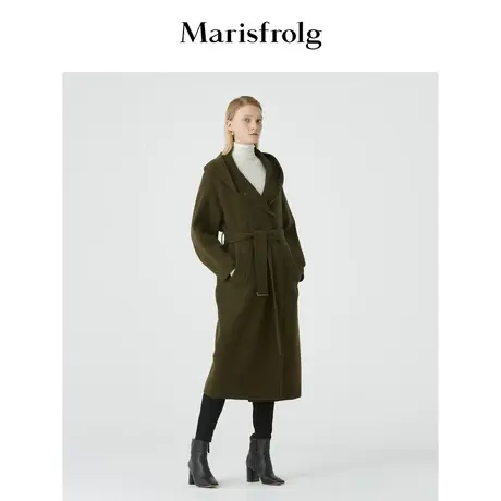 Marisfrolg玛丝菲尔2021冬季新款绿色毛呢大衣女中长款连帽外套商品大图