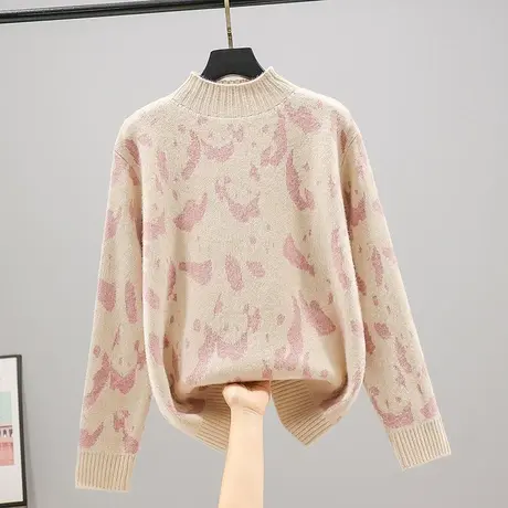 53112新款韩版宽松半高领长袖卡通针织衫女士毛衣打底衫上衣女商品大图