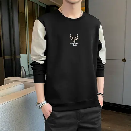 男士秋装上衣长袖t恤男潮流宽松春季男装2022新款纯棉圆领打底衫商品大图