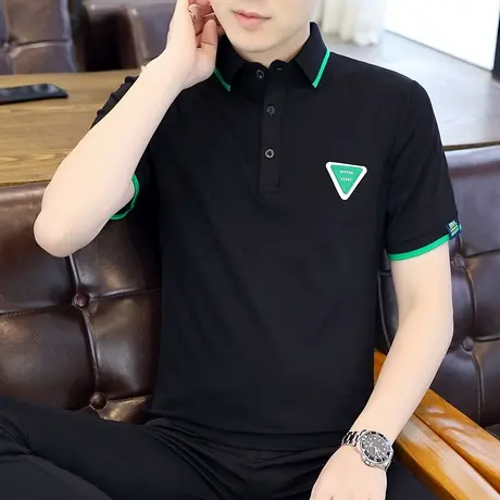 纯棉夏季polo衫男短袖上衣翻领t恤全棉简约宽松透气带领T商务休闲商品大图