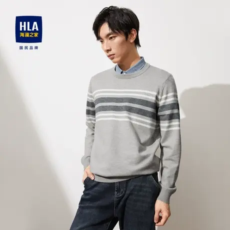 HLA/海澜之家双领长袖针织衫2023秋季修身条纹时尚舒适休闲毛衣男图片