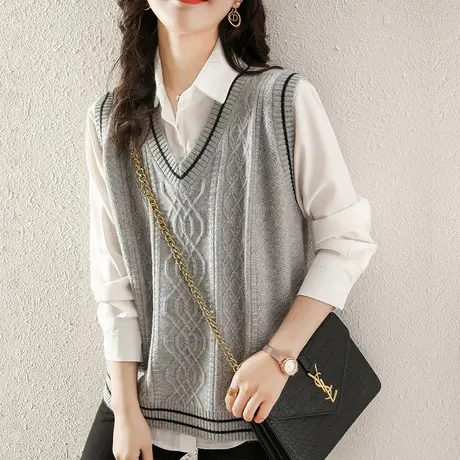 V领复古毛衣背心春秋季针织衫马甲叠穿秋冬内搭无袖上衣百搭坎肩商品大图