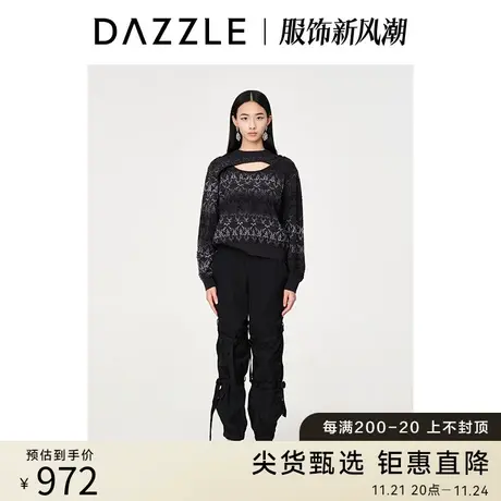 DAZZLE地素奥莱23春季新款黑色口袋设计松紧腰束脚运动休闲工装裤图片