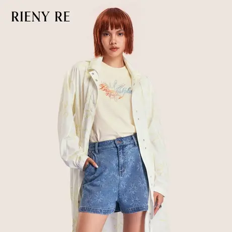 RIENYRE牛仔短裤女2023薄款夏季宽松显瘦阔腿A字高腰设计感裤子商品大图