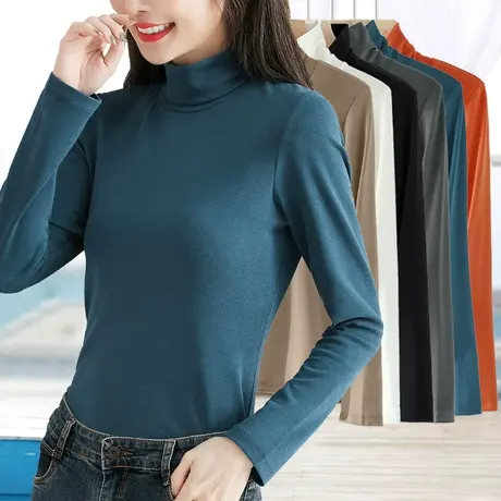 堆堆高翻领打底衫女内搭秋冬高级感莫代尔高弹力修身薄款长袖秋衣商品大图