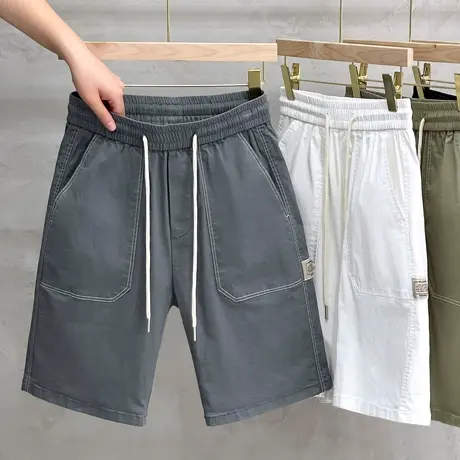 冰丝男士短裤夏季薄款松紧腰休闲裤潮流五分裤男中裤直筒透气外穿商品大图
