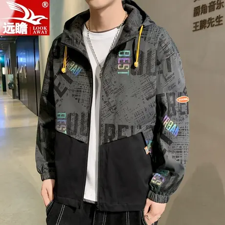 外套男春秋款2023新款潮牌连帽宽松上衣拼接男士秋季休闲夹克男款商品大图