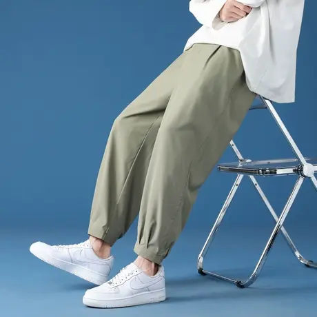 冰丝裤子男夏季薄款休闲长裤男士宽松小脚裤潮牌垂感九分运动裤男商品大图