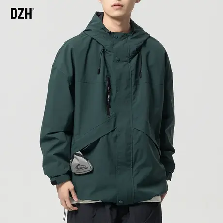 男士防风冲锋衣高级感工装外套潮牌男连帽美式夹克绿色上衣登山服商品大图