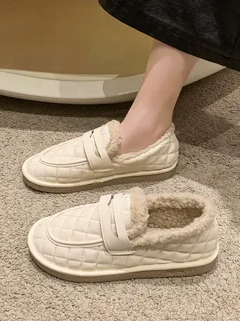平底棉鞋女冬加绒2023新款冬季外穿一脚蹬保暖豆豆鞋雪地棉面包鞋商品大图
