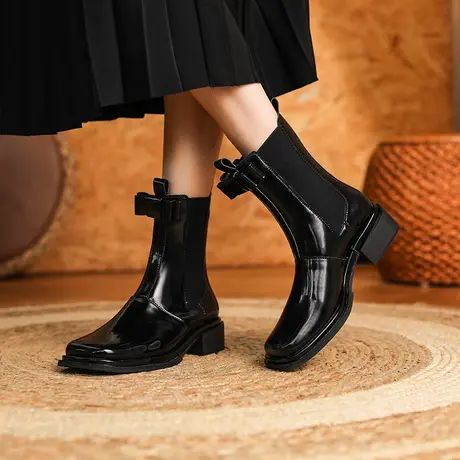 2024年新款切尔西烟筒短靴女中筒粗跟弹力英伦风马丁靴子春秋单靴商品大图