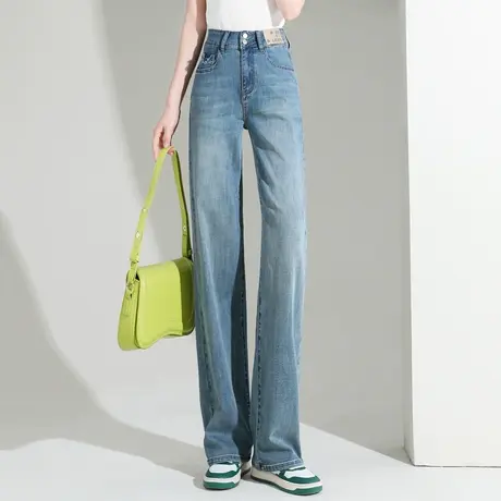 时尚气质阔腿牛仔裤2023年夏季新款女士简约高腰显瘦通勤百搭长裤商品大图