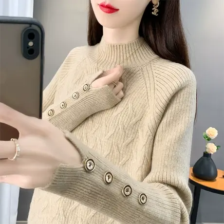 女士短款半高领毛衣女秋冬2025新款爆款洋气加厚针织衫内搭打底衫图片