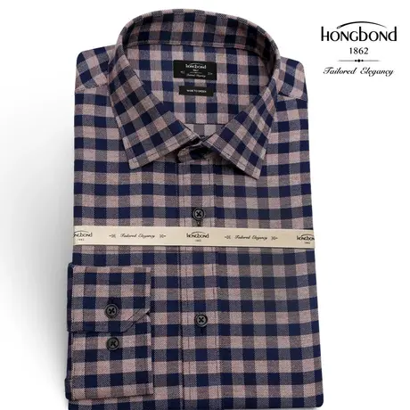 红邦创衣2023秋冬男款格衬衫卡其长袖衬衣磨毛时尚商务修身棉衬衫图片