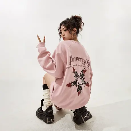 YEP美式印花卫衣女春秋2025年新款复古宽松oversize上衣外套商品大图