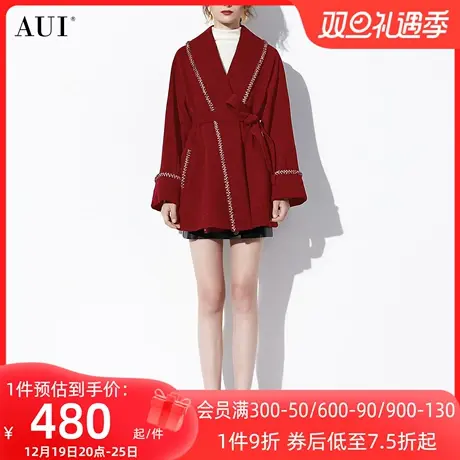 AUI红色御姐气质修身短款呢子外套女2023冬季新款小个子呢子大衣商品大图
