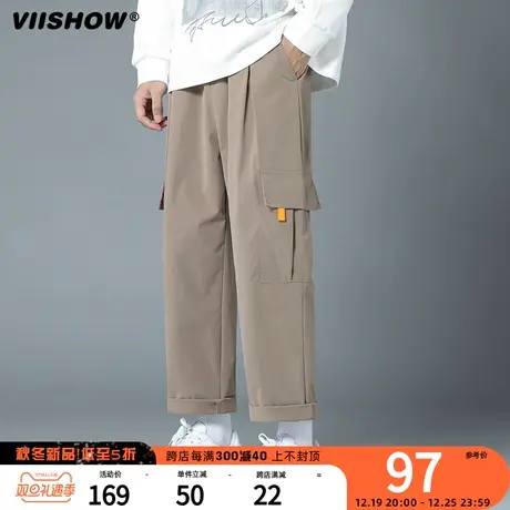 VIISHOW裤子男款冬季直筒宽松工装休闲长裤帅气加绒加厚运动卫裤图片