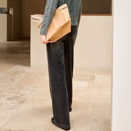 【惊喜直降】香影灰色牛仔阔腿裤女2023秋冬新款梨形身材宽松休闲商品大图