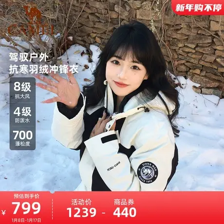 熊猫骆驼冬90白鸭绒羽绒内胆冲锋衣女2023冬三合一撞色休闲外套男商品大图