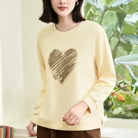 女士正肩圆领卫衣2024年春装新款时尚宽松长袖上衣服洋气减龄外套图片