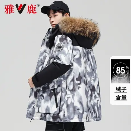 雅鹿羽绒服男冬季加厚2024新款时尚工装派克服大毛领防风保暖外套商品大图