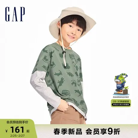 Gap男童2024春季新款撞色高弹拼接假两件长袖T恤儿童装上衣890220商品大图