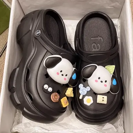 卡通洞洞鞋女款2024新款夏季外穿网红厚底踩屎感沙滩海滩包头拖鞋商品大图