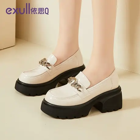 exull/依思Q乐福鞋女2023冬季新款厚底皮鞋女款百搭配裙子女单鞋商品大图