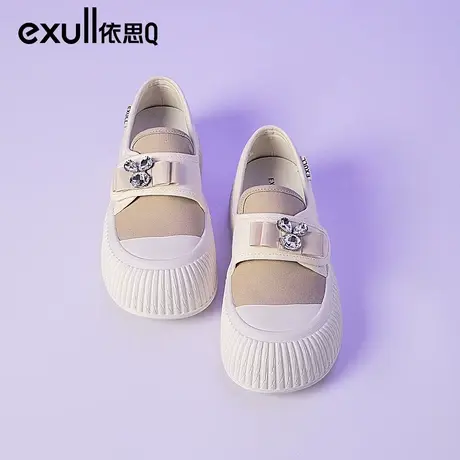 依思q厚底帆布鞋女2024新款春季丑萌懒人一脚蹬饼干鞋百搭小白鞋商品大图