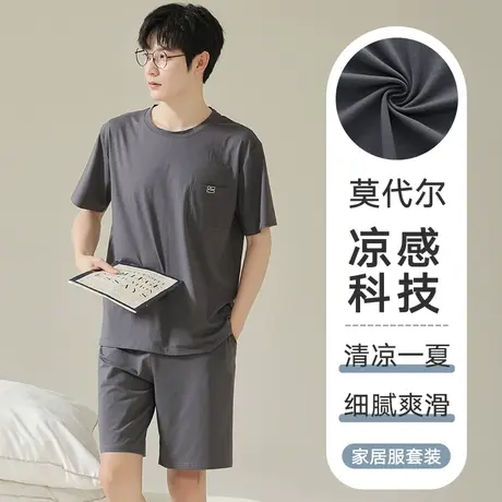 睡衣男士夏季莫代尔冰丝短袖短裤凉感夏天薄男款家居服套装可外穿图片