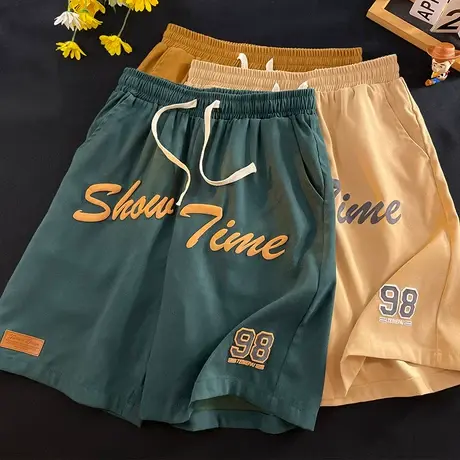 皮标运动短裤男夏季美式潮牌复古发泡五分宽松休闲居家大裤衩子薄商品大图