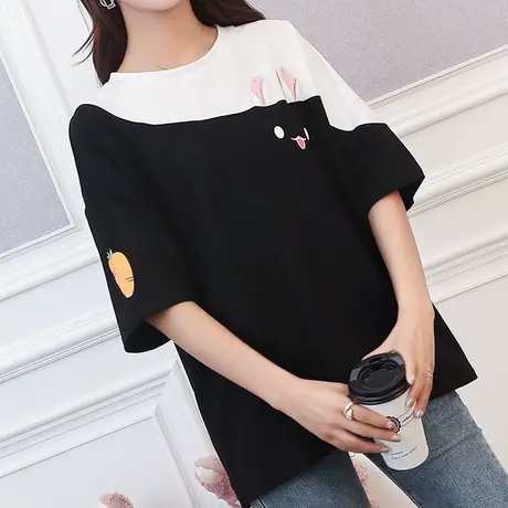 纯棉短袖T恤女装宽松2023年新款秋季洋气中长款设计感打底衫爆款商品大图