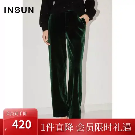 恩裳COVER冬季2022时尚舒适丝绒光泽感复古慵懒风直筒休闲裤商品大图