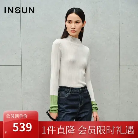 [美丽诺]恩裳2023秋季新款袖口撞色100%可机洗羊毛针织衫商品大图