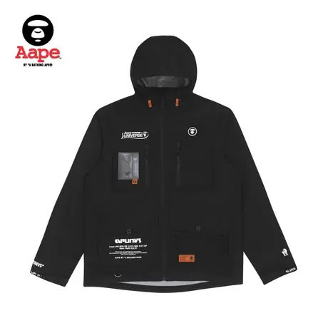 Aape旗舰店男装秋冬猿颜纯色印花拼接拉链连帽夹克风衣7501XXI图片