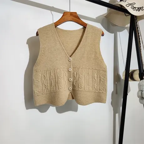 学院风针织马甲开衫女秋冬新款韩版v领叠穿短款无袖毛衣背心外搭商品大图