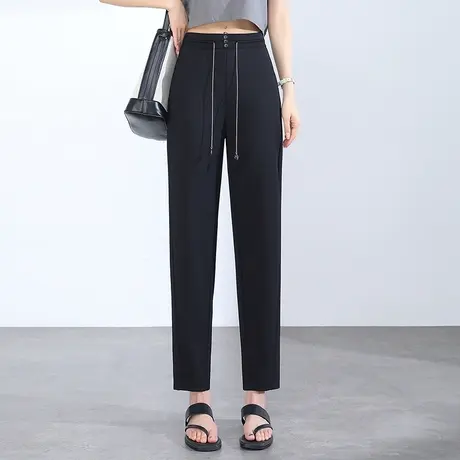 时尚哈伦裤女夏季2023新款大码宽松显瘦直筒萝卜裤通勤九分休闲裤商品大图