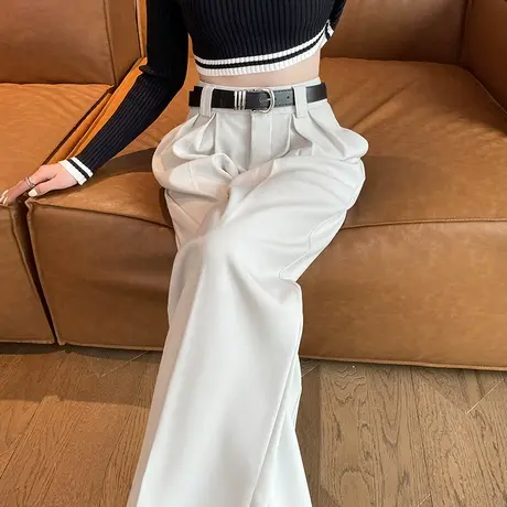 灰色西装阔腿裤女秋冬2023新款高级感垂感小个子窄版高腰直筒裤子商品大图