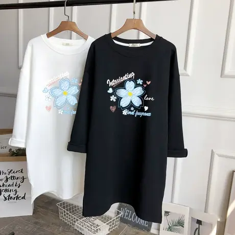 磨毛长袖t恤女中长款时尚百搭上衣韩版宽松休闲大码加厚款秋冬季商品大图