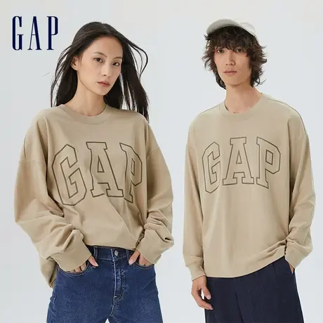 Gap男女装秋季款LOGO宽松长袖水洗棉T恤506333运动情侣上衣商品大图