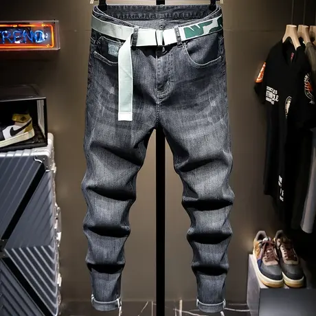 2021黑色夏季新款牛仔裤男直筒修身小脚裤休闲韩版潮流男士长裤子商品大图