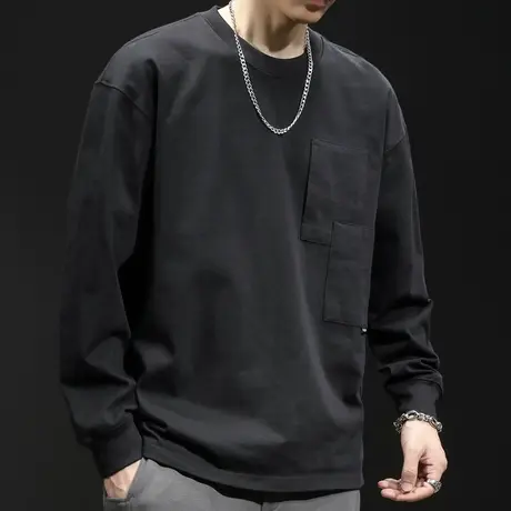 秋季长袖t恤男ins潮牌纯棉宽松大码2023新款男士打底内搭上衣春秋商品大图