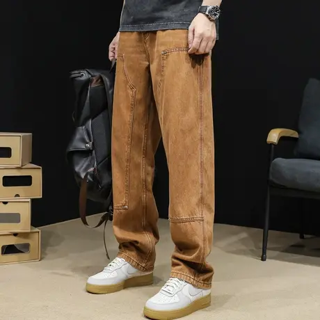 美式高街直筒牛仔裤男潮牌阔腿春秋宽松男款复古裤子秋季2023新款商品大图