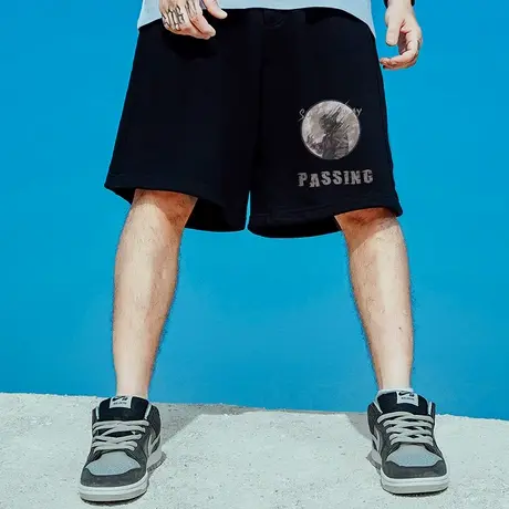 nasa男裤胖子纯棉宽松加肥加大码潮牌休闲中裤运动五分裤短裤夏季商品大图