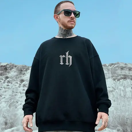 春秋卫衣2023新款圆领加肥加大卫衣男无帽简约加绒潮牌大码男装图片