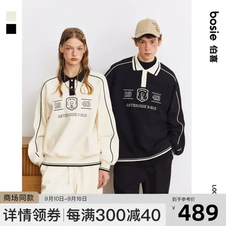 【商场同款】【小王子】bosie2023冬新款长袖POLO衫男情侣撞色潮商品大图