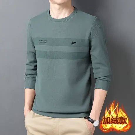 华夫格长袖卫衣男秋冬季潮流圆领套头上衣宽松休闲加绒打底衫卫衣商品大图