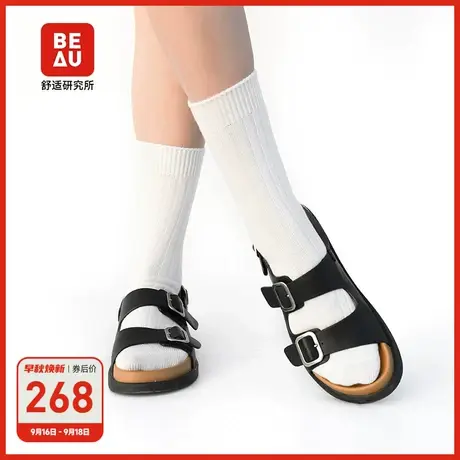 【章若楠同款】BEAU黑色防水勃肯凉鞋女2023新款百搭不累脚凉鞋商品大图